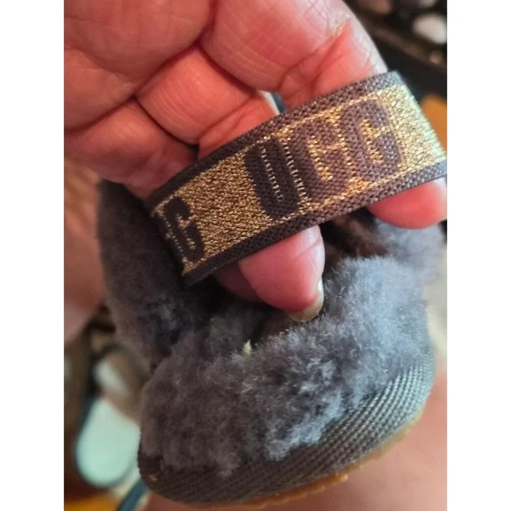 UGG Fluff Yeah Gray Fur Slide Children's Comfort Slippers Size 6